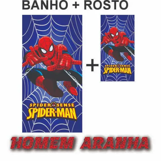 KIT TOALHA BANHO E ROSTO PERSONAGENS HEROIS - HOMEM ARANHA