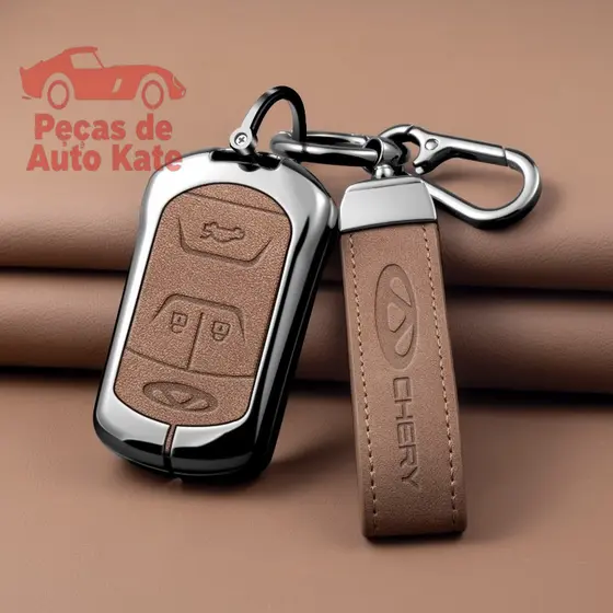 Capa Protetora de Chave de Carro em Metal + Couro para Chery Arrizo 5plus Gx 7e Tiggo 5 3 4 6 8 5x, Chaveiro Sem Acessór