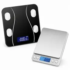Kit 2 Balanças Fit Corporal Bioimpedância Mais Comida Digital Alta Precisão 0.1 a 3kg Inox
