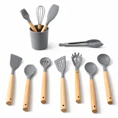 Jogo de Utensílios de Cozinha Silicone 12 Peças Espátulas Colheres Escumadeiras com Porta Utensílios