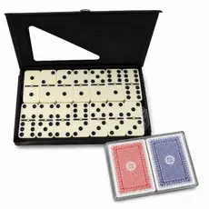 kit Jogos 2 Baralhos e Dominó 28 Peças Presente Diversão Lazer Viagem