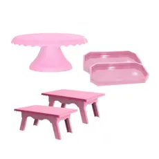 Kit Decorativo para festas - 1 Boleira Cake Renda19cm + 2 Bandejas Mini Lapidadas + 2 Mesinhas
