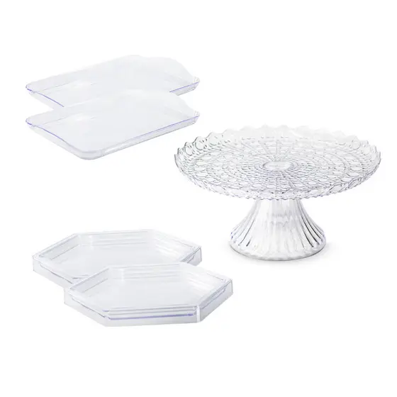 Kit Festa Decorativo Esmeralda 1 Boleira Cake Renda Esmeralda 22cm + 2 Mini Sextavada +2 Bandejas 20x13cm