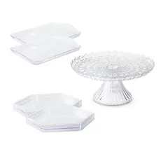 Kit Festa Decorativo Esmeralda 1 Boleira Cake Renda Esmeralda 22cm + 2 Mini Sextavada +2 Bandejas 20x13cm
