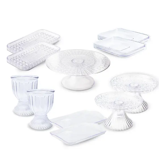 Kit Cristal 1 Bol. Cone esm + 2 Bol. Slim Esm + 2 taça romana + 2 Band. Esmeralda + 2 Band 20x13 + 2 Band quadrada