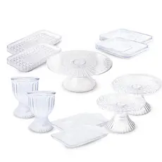 Kit Cristal 1 Bol. Cone esm + 2 Bol. Slim Esm + 2 taça romana + 2 Band. Esmeralda + 2 Band 20x13 + 2 Band quadrada
