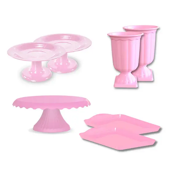 Kit Festa 1 Boleira Cake Renda 22cm + 2 Mini Cake + 2 Vaso Grego + 2 Bandeja 26x15cm (+7  Cores)