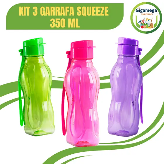 Kit com 3 Garrafas Squeeze 350 ML