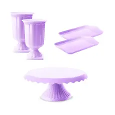 Kit Decorativo para Festas - 1 Boleira Cake Renda 22cm + 2 Bandejas 20x13cm + 2 Vasos
