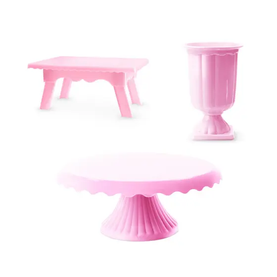 Kit Decorativo Para Festa 1 Boleira Renda Cake 22cm +  1 Mesinha + 1 Vaso Grego