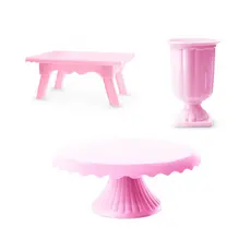 Kit Decorativo Para Festa 1 Boleira Renda Cake 22cm +  1 Mesinha + 1 Vaso Grego