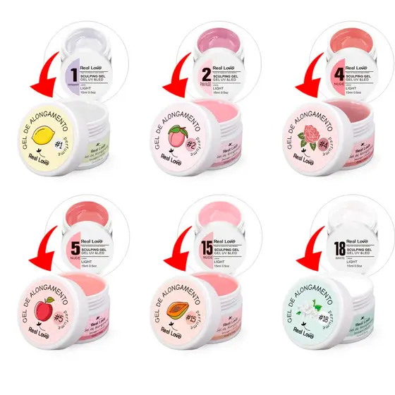 Kit 6 Potes Gel de Alongamento para Unhas Aromatizado 15ml - Real Love