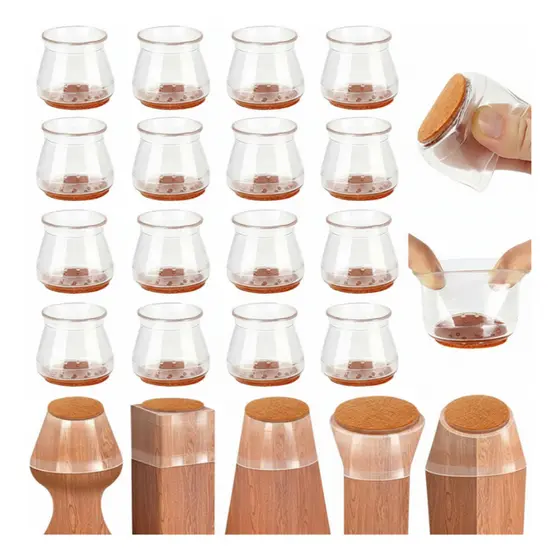 Kit Protetor Para O Pé Da Cadeira Mesa Silicone 3 a 4,5 cm Anti Risco com Feltro Integrado