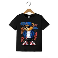 Camiseta Infantil Masculino Menino Verão Vários Modelos e Cores Urso Bone azul