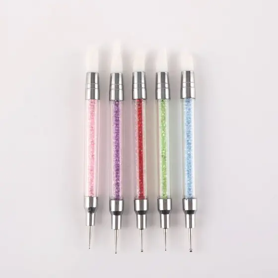 Kit 5 canetas para nail art, caneta de silicone com duas pontas para gravação de flores e cola ajustável