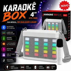 Caixa de Som Bluetooth Portátil Potente c/Microfone LED TWS FM para Festa Viagem Praia Preto/Branco