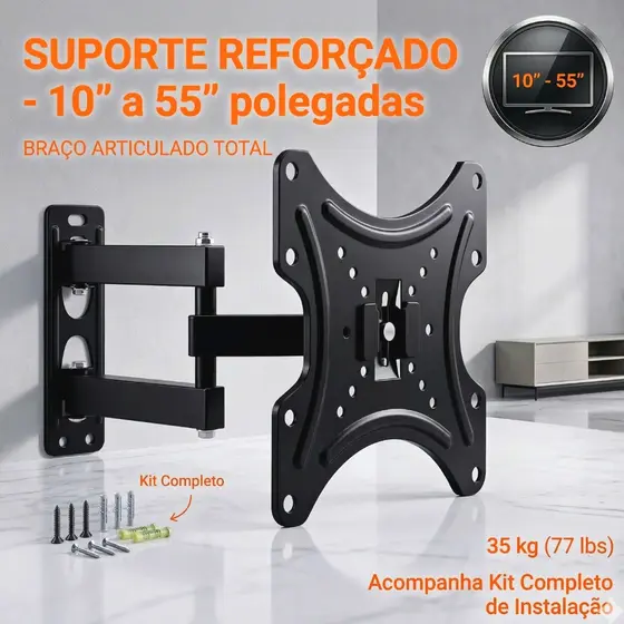 Suporte Articulado para TV´s de 10'’-43'’ Polegadas Retrátil Inclinação ±15° VESA 75x75–200x200 35kg