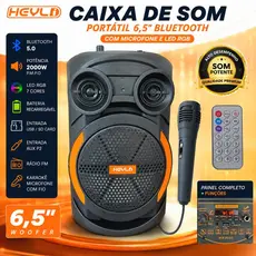 Caixa De Som Bluetooth com Microfone Fone de 6,5" Portátil Led Rgb Potente HY-1031