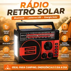 Rádio Retrô Solar Bluetooth Lanterna LED USB Recarregável
