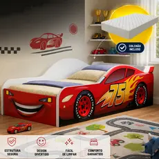 Cama Carro Infantil McQueen em MDF Pintura UV Opção com ou sem Colchão 150x70