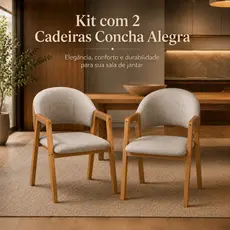 Kit 2 Cadeiras Sala de Jantar Concha Linhão Cinza ou Corino Marrom com Braços Madeira