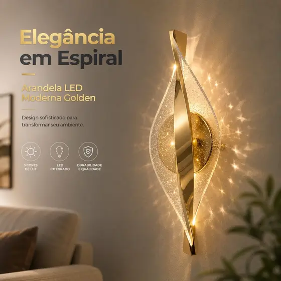Arandela Parede Led Moderna Dourada Acrílico 3 Cores 8w