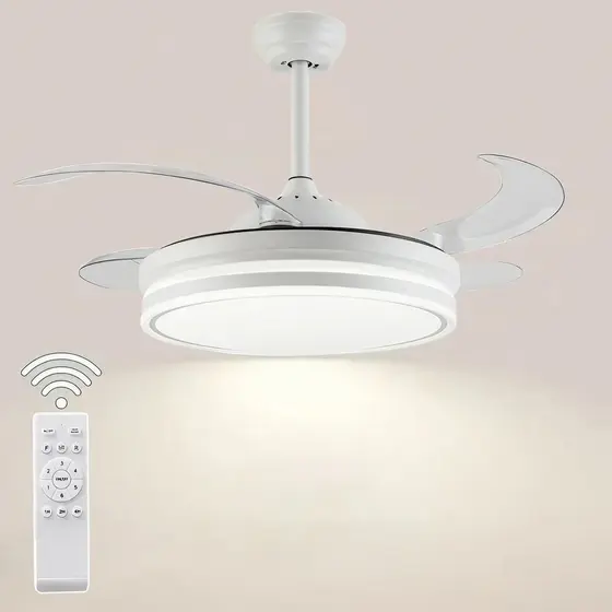 Ventilador de Teto com Lustre 4 Pás Retrátil LED Multicolor Controle Remoto Bivolt