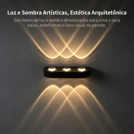 Arandela Externa Parede Led 6W 6 Fachos IP65 3000K Bivolt