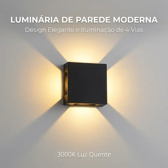Arandela Led Parede Externa Interna 4w Bivolt Ip65 Preta