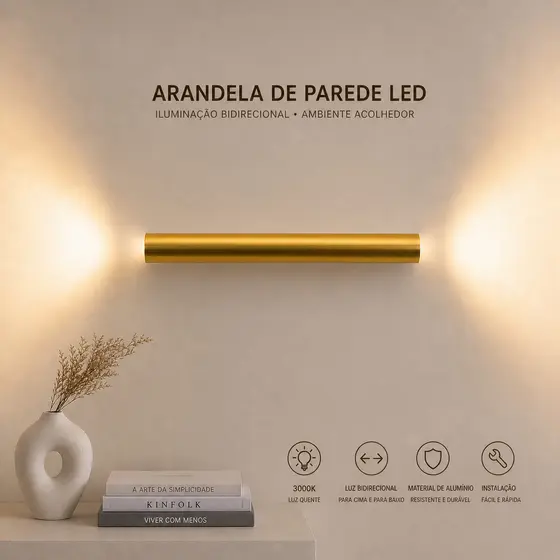 Arandela De Parede Cilíndrica Led 12w Dourado Bivolt
