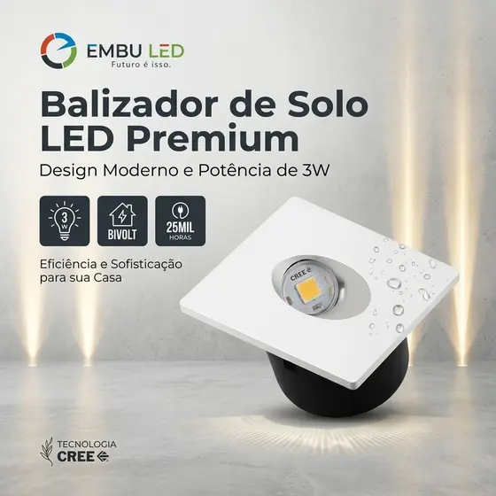 Spot Balizador Solo Led 3w Quadrado Branco Quente Ip65 Premium