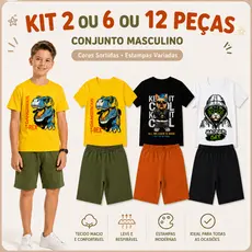 Kit 2 ou 6 ou 12 Peças Roupa Conjunto Infantil Masculino Menino Verão Tam. 1 ao 14