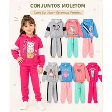 Kit 2 peças (1 Conjunto) Conjunto Moletom Infantil Juvenil 1 ao 14 Conjunto Blusão de Inverno Menina