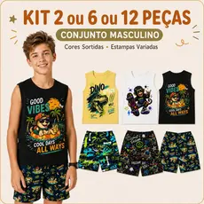Kit 2 ou 6 ou 12 Peças Roupa Infantil Conjunto Regata Masculino Menino Verão Tam 1 a 14