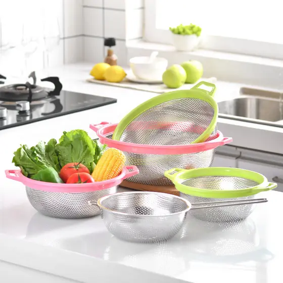 Cesto de Drenagem em Aço Inoxidável e Plástico para Cozinha, Cesto para Lavar Frutas e Vegetais, Fabricante Atacadista,