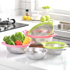 Cesto de Drenagem em Aço Inoxidável e Plástico para Cozinha, Cesto para Lavar Frutas e Vegetais, Fabricante Atacadista,