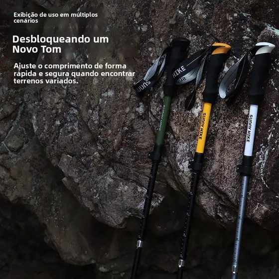 Bastão de trekking dobrável de cinco seções, feito de liga de alumínio, ultraleve e prático, equipamento profissional pa