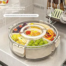 Bandeja giratória para frutas com seis compartimentos e alça, selada e à prova de umidade, caixa redonda para lanches co