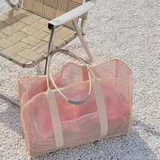 Bolsa de praia estilo coreano, bolsa de malha vazada de grande capacidade, bolsa para natação, bolsa para esportes ao ar