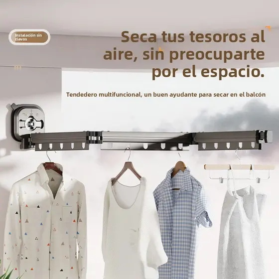 Varal de roupas dobrável com ventosa para uso internacional, montagem na parede sem furos, retrátil, para varanda e uso