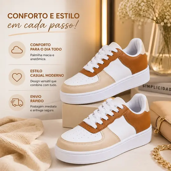 Tênis Feminino Casual Dia a Dia Conforto Leve Macio Treino Confortável