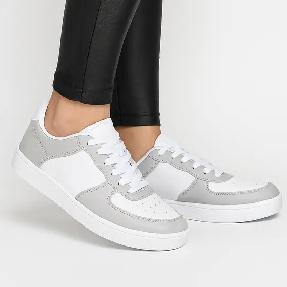 Tênis Feminino Casual Lindo Leve Macio Branco Cinza Streetwear Confortável Solado Macio