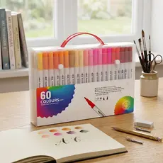 Caneta Dual Brush Desenho Manga Marcador Hidrográfico Canetinha Colorir Ponta Dupla 12 24 36 48 60 Cores Art