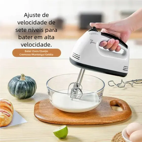 Batedeira de Mão Elétrica 110V 7 Velocidades - Bolo, Chantilly e Massa de Bolo