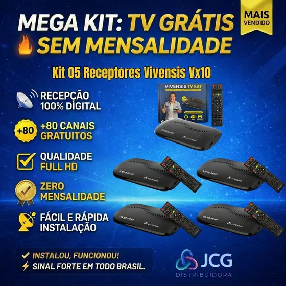 5 Receptor Digital Vivensis Vx10 Nova Parabólica Preto