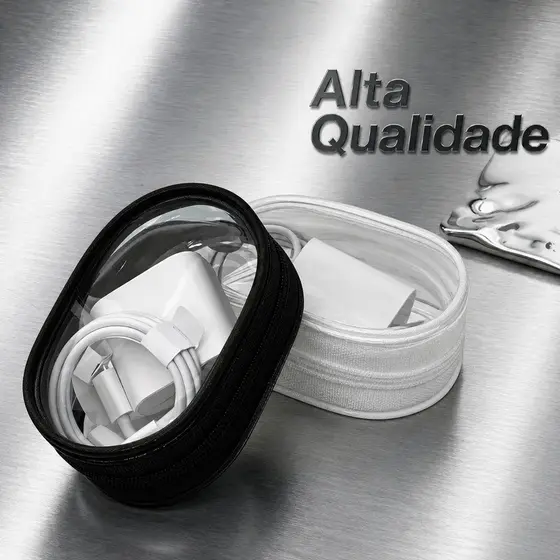 Porta Carregador de Celular Cristal PVC Estojo Transparente  Organizador de Cabos e Fones Premium