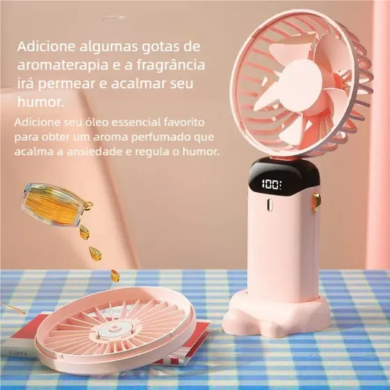 Mini Ventilador USB Recarregável De Resfriamento Portátil  Display Digital Dobrável