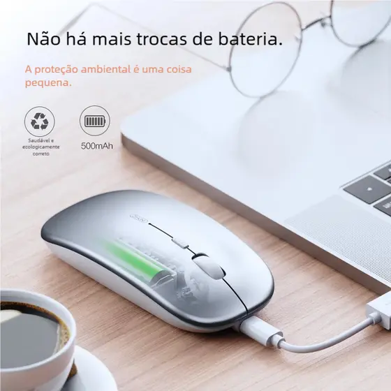 Mouse Sem Fio Wireless Com Bateria Interna Recarregavel  Led RGB Home Office