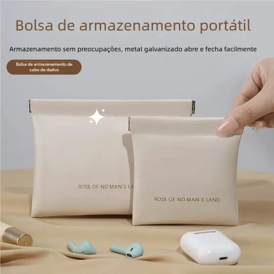 Nova bolsa de fechamento simples, bolsa de armazenamento de fones de ouvido mini PU, bolsa de moedas portátil,