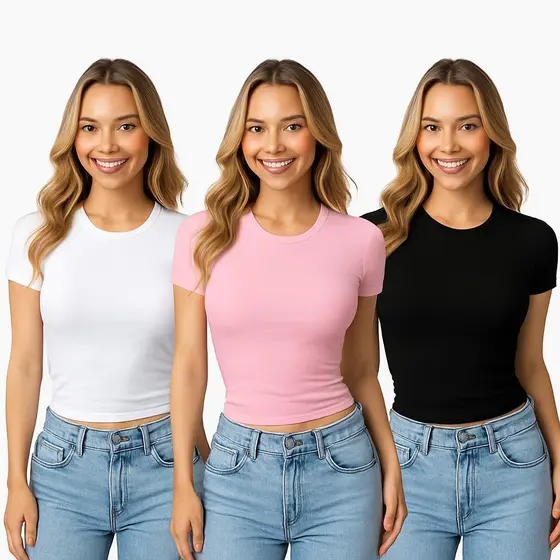Kit 3| 2 ou uma Baby Tee Feminina Blusa Básica Manga Curta Slim Fit Camiseta Baby Look - Blusinha Leve